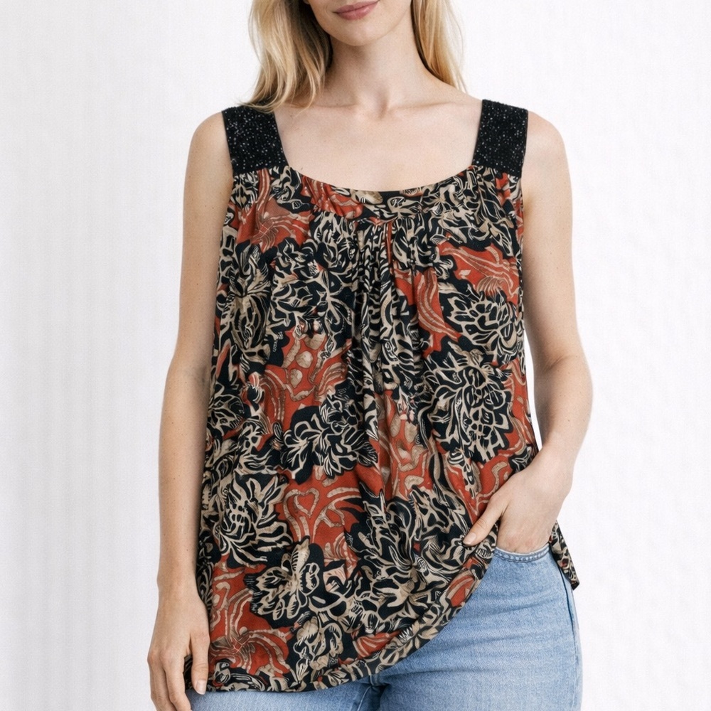 Agenda Black and Red Floral Blouse